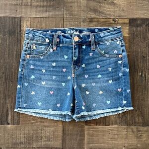 Cat & Jack NWOT Girls Heart Print Denim Shorts L 10/12